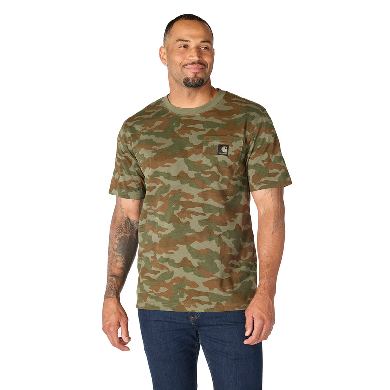 Men's relaxed camo T-shirt in army green with crew neck, short sleeves