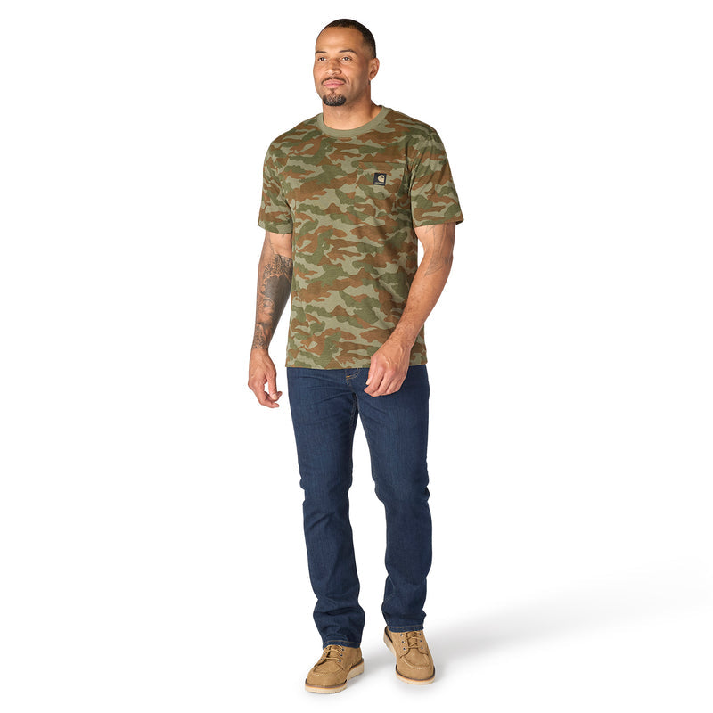Men's relaxed camo T-shirt with allover army green camo and crew neck