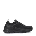Black women's lace-up knit sneaker with textured upper and chunky rubber sole
