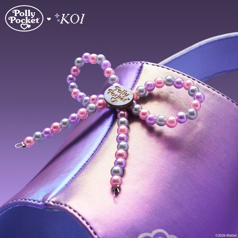 It’s Polly’s World Platform Heels- Purple -  Font View - Material Detail