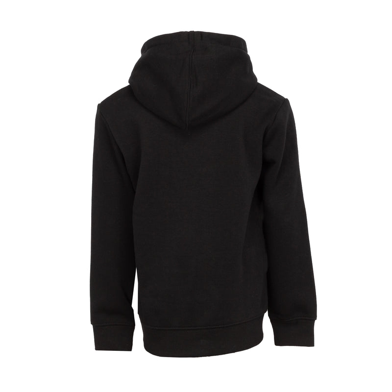 Kids black hoodie with hood and kangaroo pocket, plain back