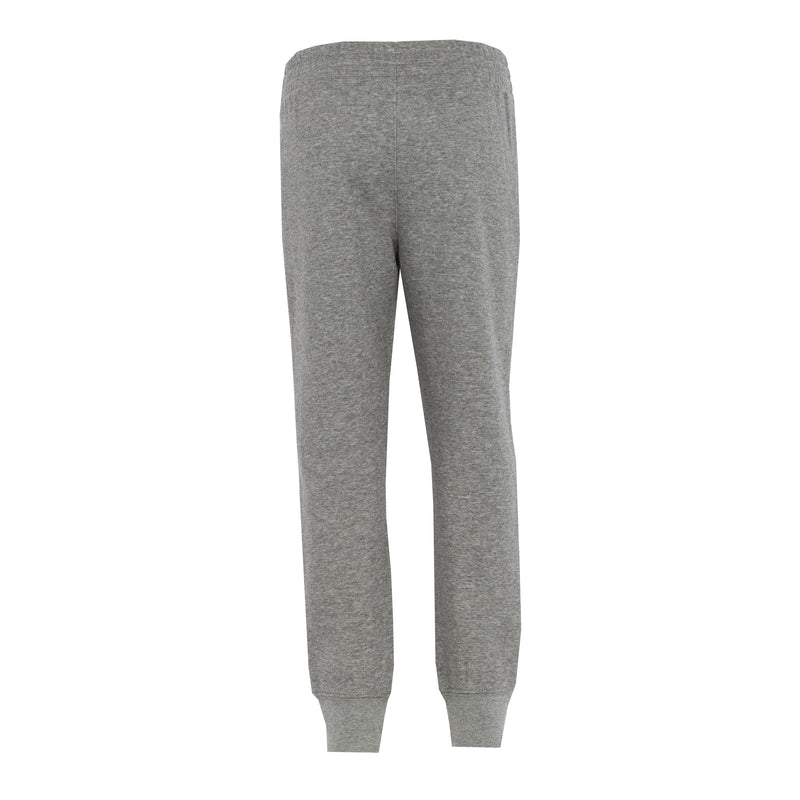 Kids heather gray jogger pants with elastic waistband and tapered cuffs