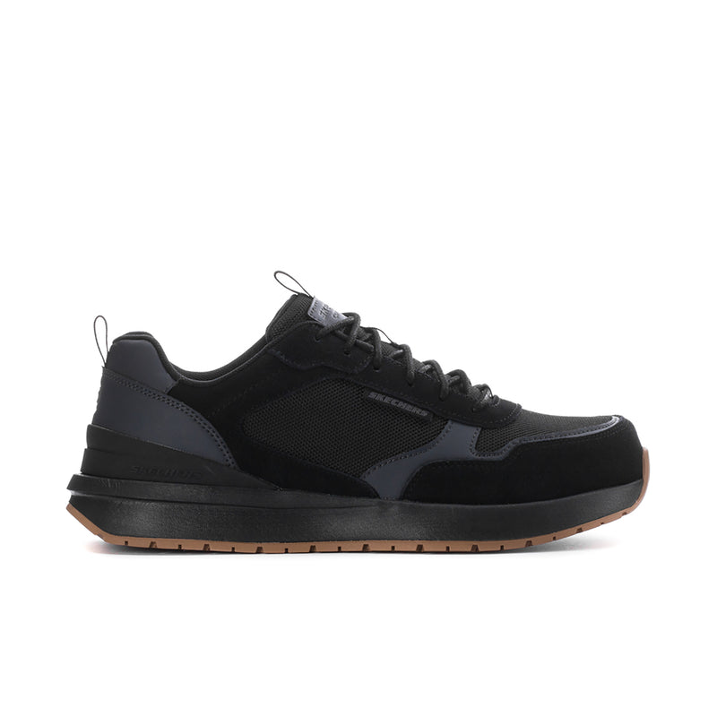 Men's black composite-toe lace-up jogger sneakers with padded collar and cushioned sole