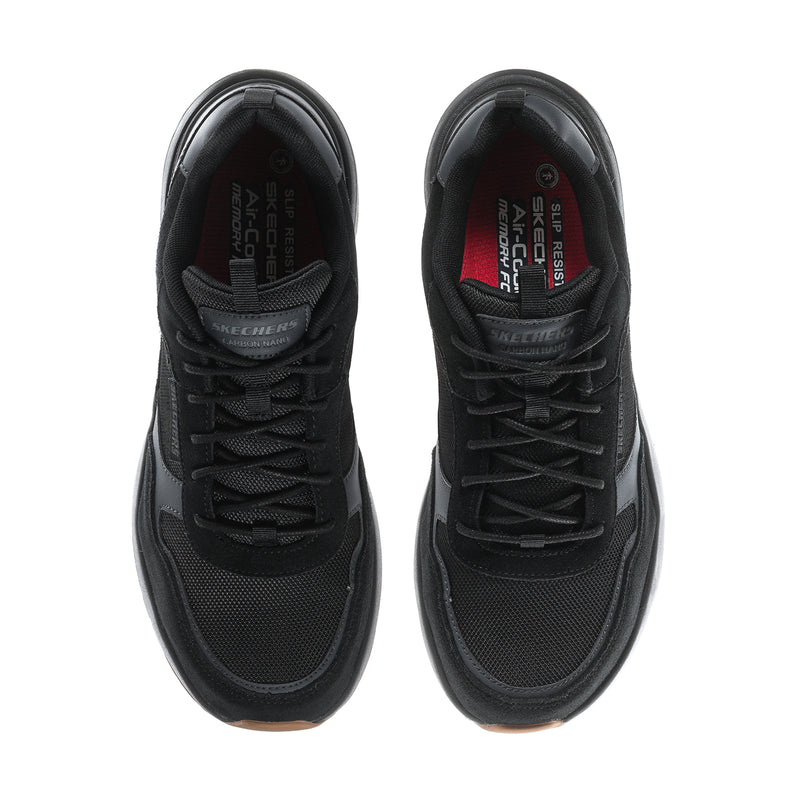 Men's black composite-toe lace-up sneakers with mesh upper and padded tongue