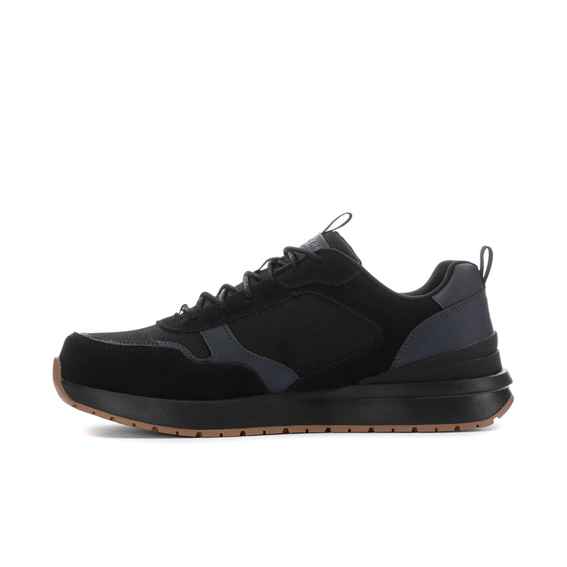 Men's black composite-toe lace-up jogger sneakers with textured trim and thick sole