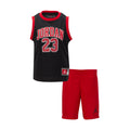 Kids' Jordan 23 jersey set: black sleeveless top with Jordan 23 print, red shorts