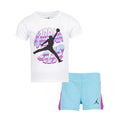 Toddler T-shirt and shorts set: white tee with Jordan logo, aqua-blue shorts
