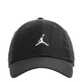Black unstructured cap with white Jumpman logo and curved brim