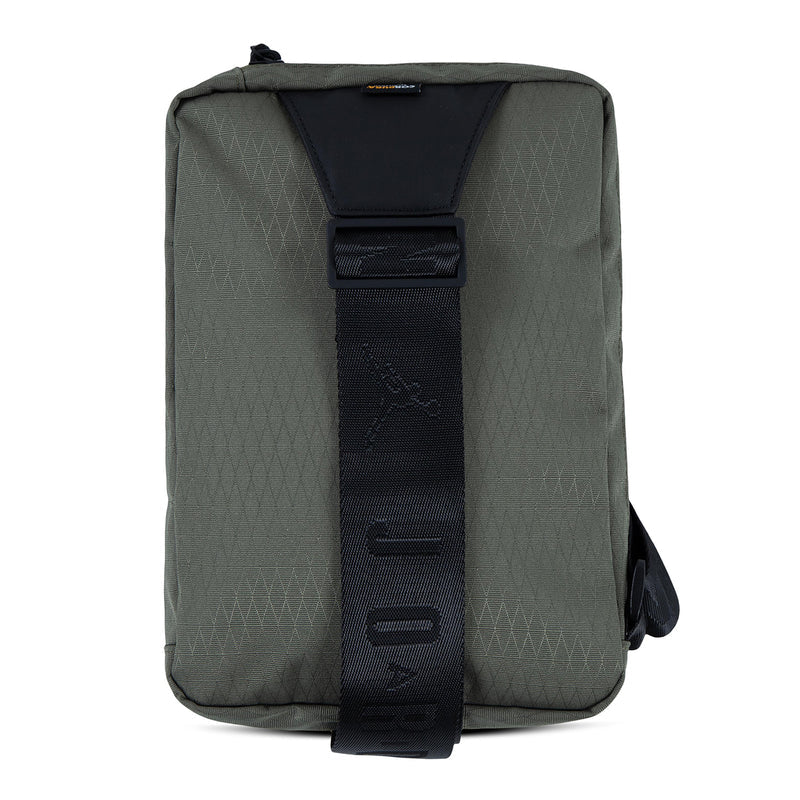 Medium olive Jordan crossbody bag front view with black strap and Jumpman branding