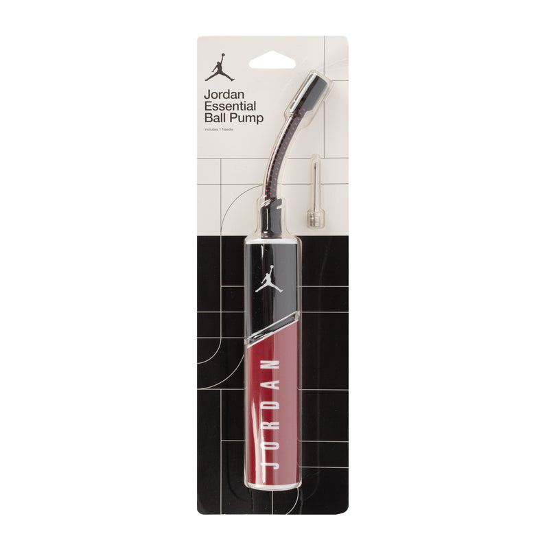 Jordan Essential ball pump, black handle with Gym Red grip and nozzle