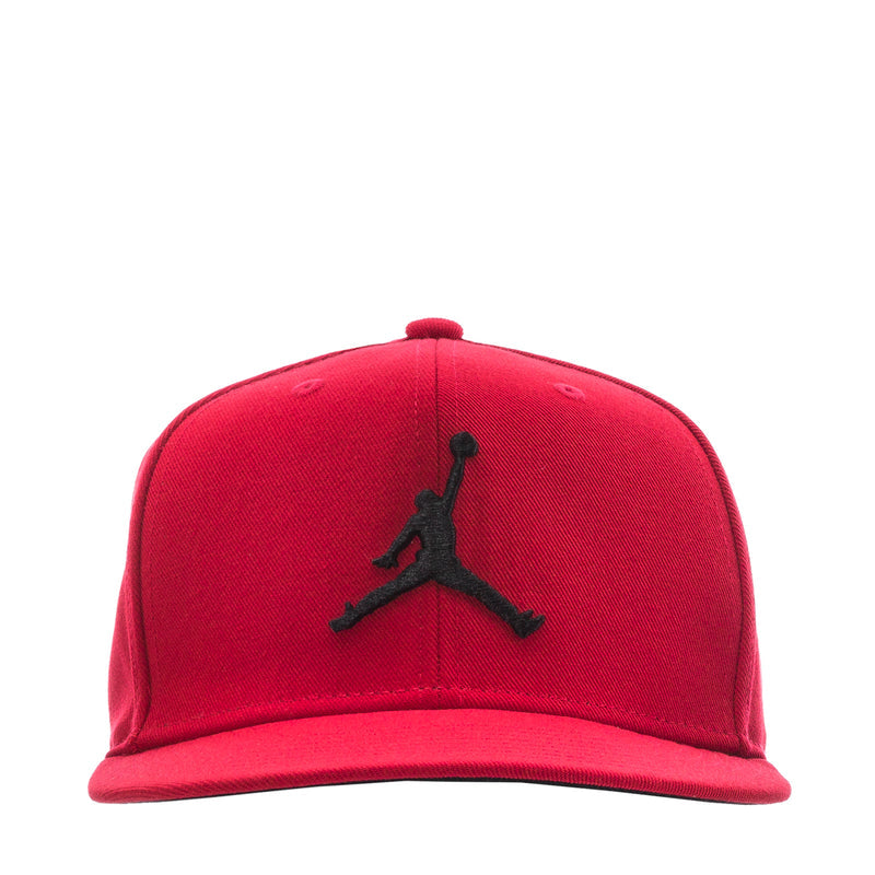 Red snapback cap with black Jumpman logo on front panel