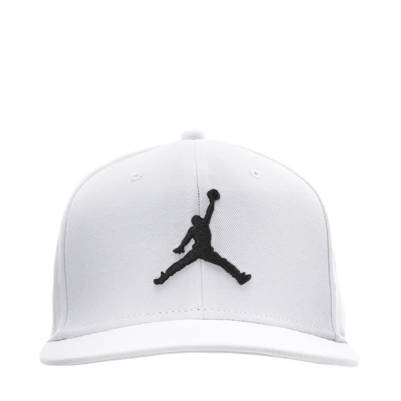 White snapback cap with black Jumpman logo on the front panel