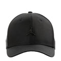Black structured cap with curved bill, metal Jumpman logo and stitched panels