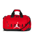 Small red and black duffel bag with top handles, zipper, and Jumpman logo