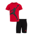 Toddler short set: red T-shirt with Jumpman graphic, black shorts with small Jumpman logo