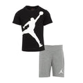 Toddler short set with black T-shirt and heather-gray shorts, white Jumpman graphics