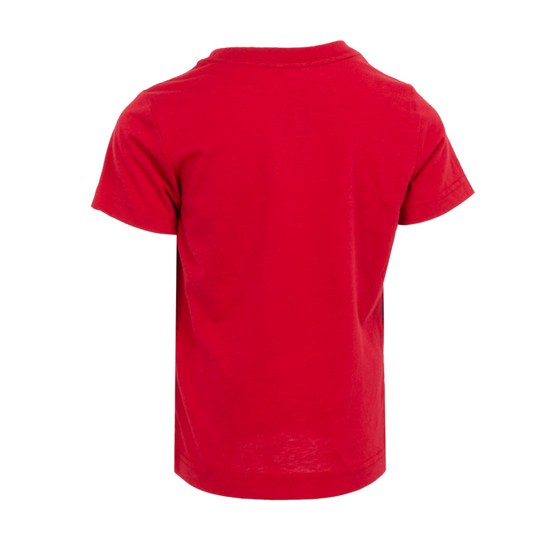 Toddler red T-shirt, back view, crew neck