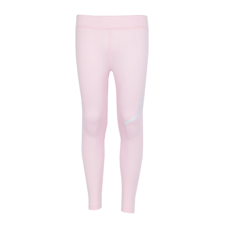 Youth pink foam leggings with flat waistband and white Jumpman logo at thigh