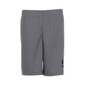 Youth dark gray mesh shorts with elastic waistband and small side logo