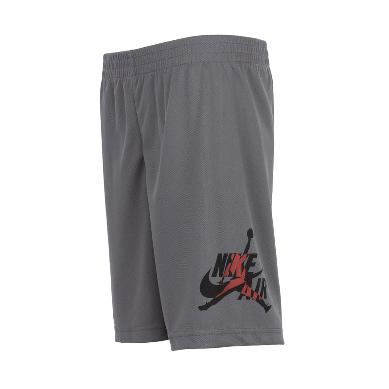 Youth dark gray mesh shorts with elastic waistband and large Nike Air side print