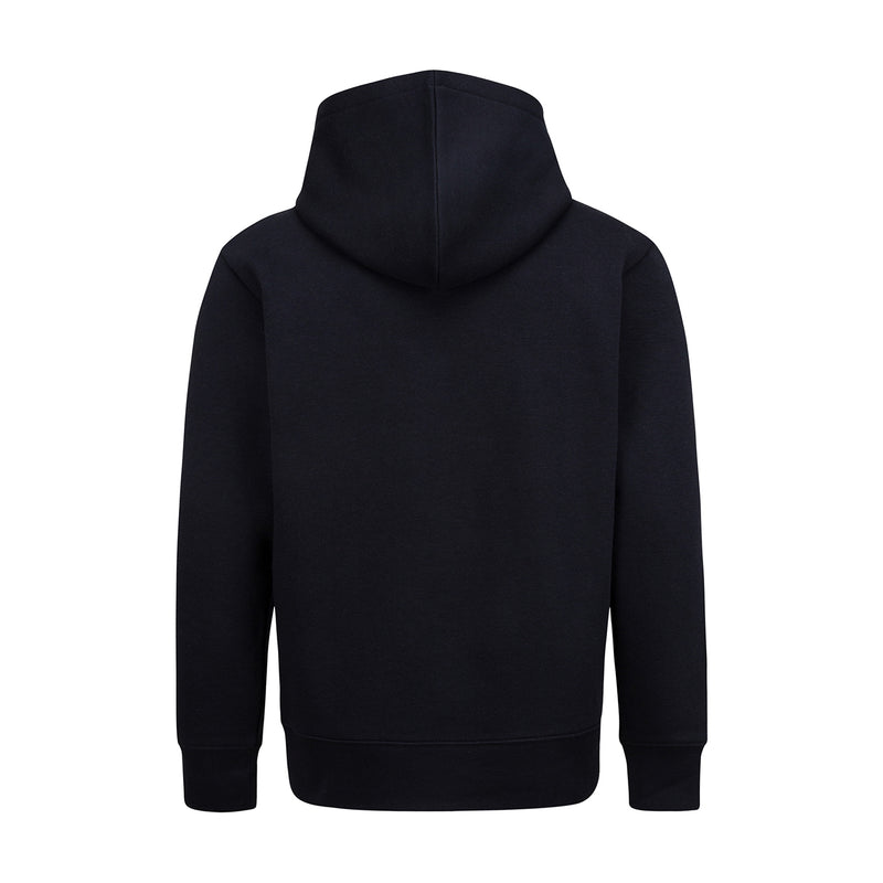 Youth black fleece pullover hoodie, plain back