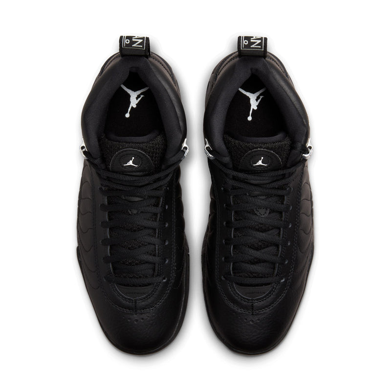 Black lace-up sneakers with embroidered Jumpman logos on tongue and heel