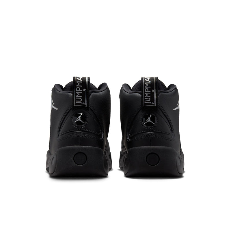 Black high-top sneakers with Jumpman logo and vertical heel branding tab