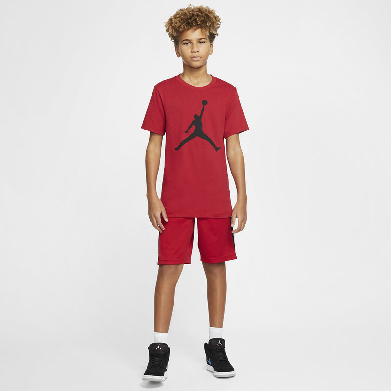 Youth red T-shirt with black Jumpman graphic and crew neckline