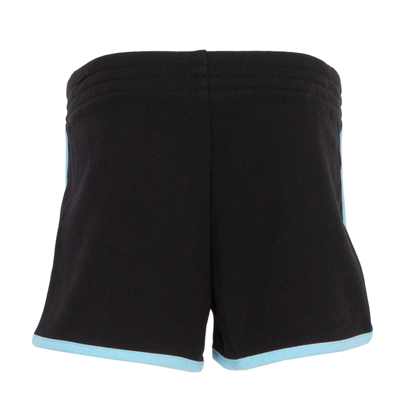 Kids black French terry shorts with light-blue trim and white Jordan logo