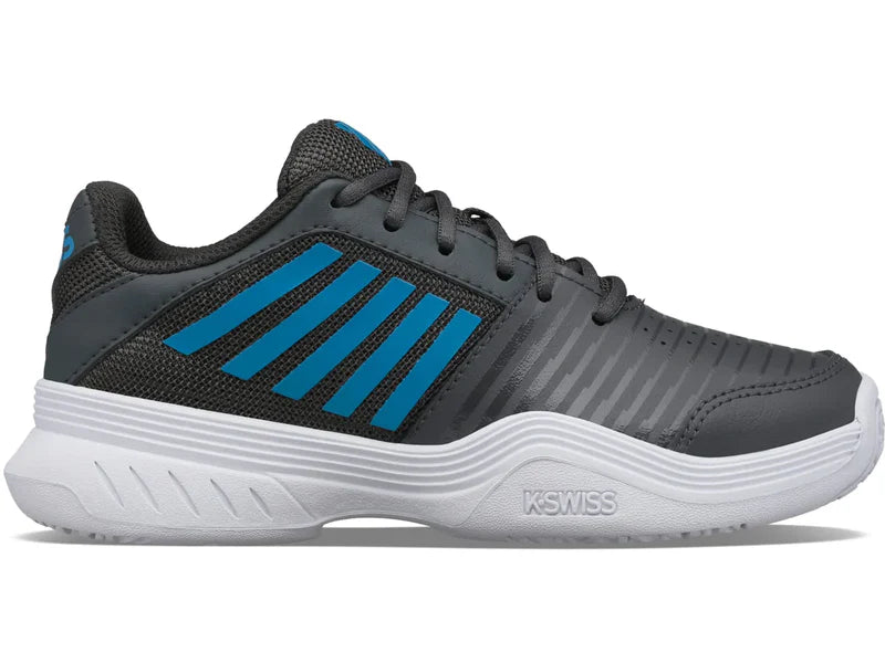 K-Swiss Varsity V Court Express Omni Tennis Shoes in Dark Shadow/White/Swedish Blue