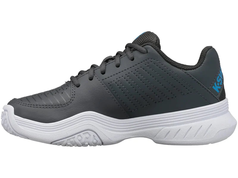 K-Swiss Varsity V Court Express Omni Tennis Shoes in Dark Shadow/White/Swedish Blue