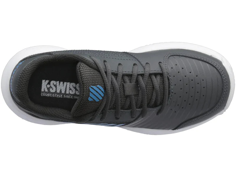 K-Swiss Varsity V Court Express Omni Tennis Shoes in Dark Shadow/White/Swedish Blue