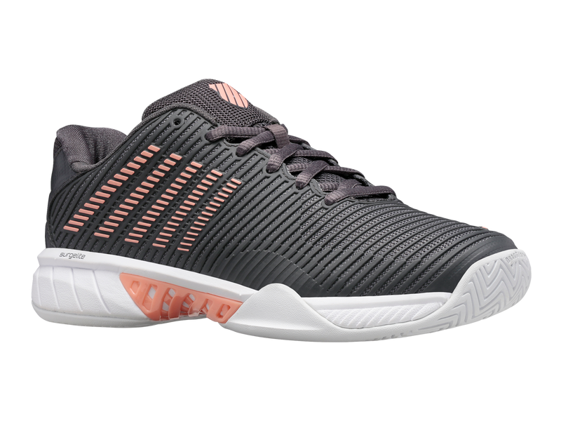 K-Swiss Womens Hypercourt Express 2 Tennis Shoes in Asphalt/White/Peach Amber