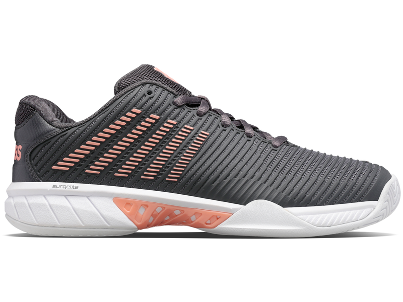 K-Swiss Womens Hypercourt Express 2 Tennis Shoes in Asphalt/White/Peach Amber