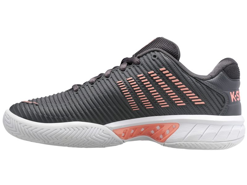 K-Swiss Womens Hypercourt Express 2 Tennis Shoes in Asphalt/White/Peach Amber
