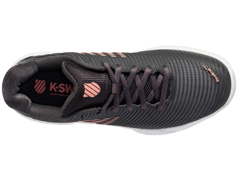 K-Swiss Womens Hypercourt Express 2 Tennis Shoes in Asphalt/White/Peach Amber