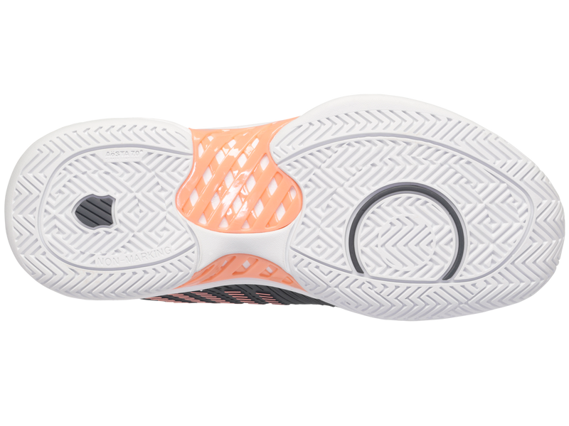 K-Swiss Womens Hypercourt Express 2 Tennis Shoes in Asphalt/White/Peach Amber