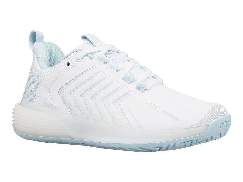 K-Swiss Womens Ultrashot 3 Tennis Shoes in White/Blue Glow