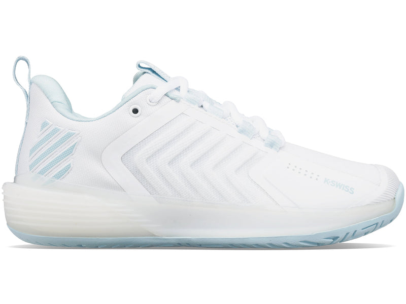K-Swiss Womens Ultrashot 3 Tennis Shoes in White/Blue Glow
