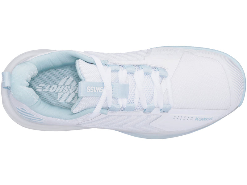 K-Swiss Womens Ultrashot 3 Tennis Shoes in White/Blue Glow