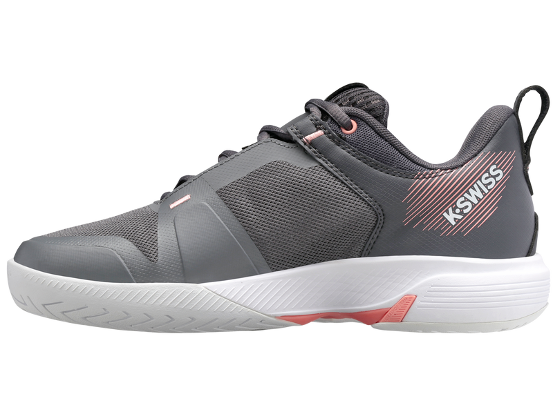 K-Swiss Womens Ultrashot Team Tennis Shoes in Steel Gray/Asphalt/Peach Amber