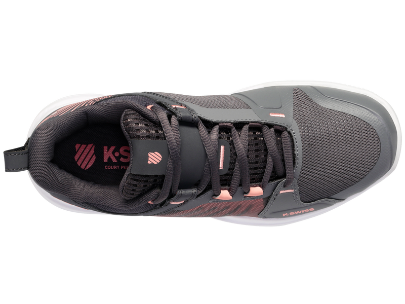 K-Swiss Womens Ultrashot Team Tennis Shoes in Steel Gray/Asphalt/Peach Amber