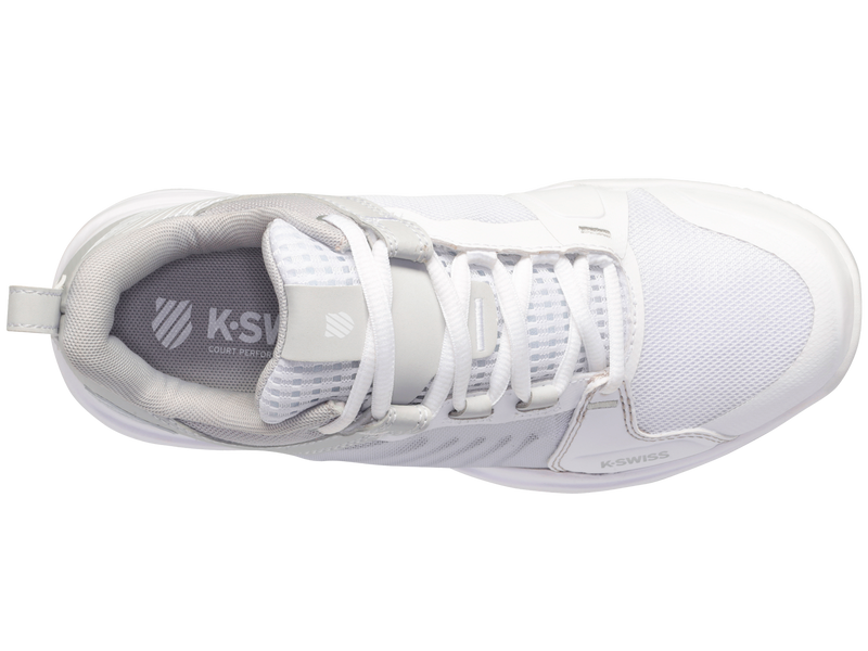 K-Swiss Womens Ultrashot Team Tennis Shoes in White/Lunar Rock/Silver