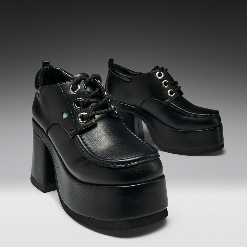Kinetic Chunky Heeled Shoes-Black - Front View