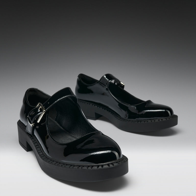 Kishi Tale Black Patent Flat Mary Jane Shoes