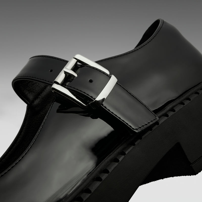 Kishi Tale Black Patent Flat Mary Jane Shoes - buckle