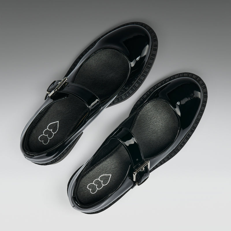 Kishi Tale Black Patent Flat Mary Jane Shoes - top view