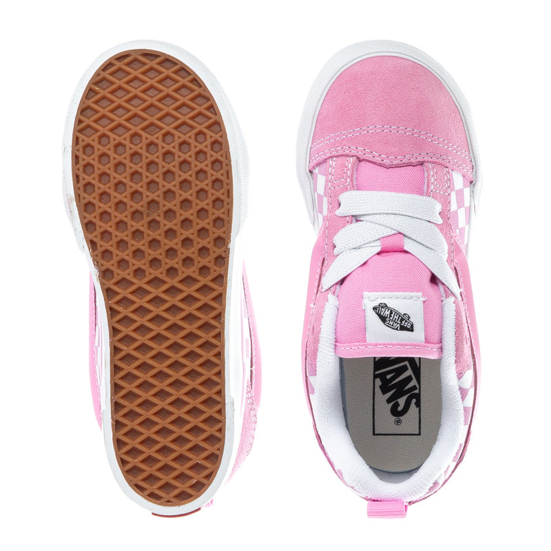 Knu Skool toddler sneakers: brown tread outsole and pink interior tongue label