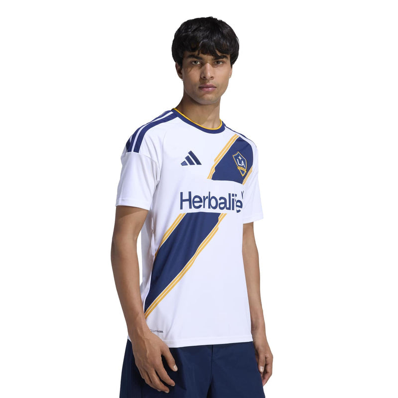 Men's LA Galaxy replica home jersey, white with navy shoulder panels and Herbalife print