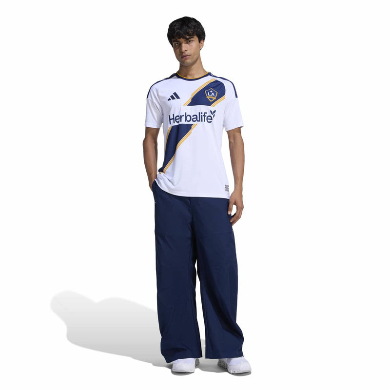 Men's LA Galaxy replica home jersey, white with navy diagonal panel and Herbalife logo